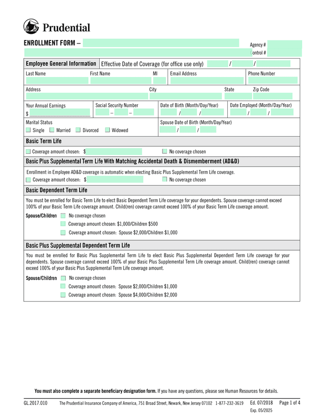 ENROLLMENT FORM  GL.2017.010 screenshot
