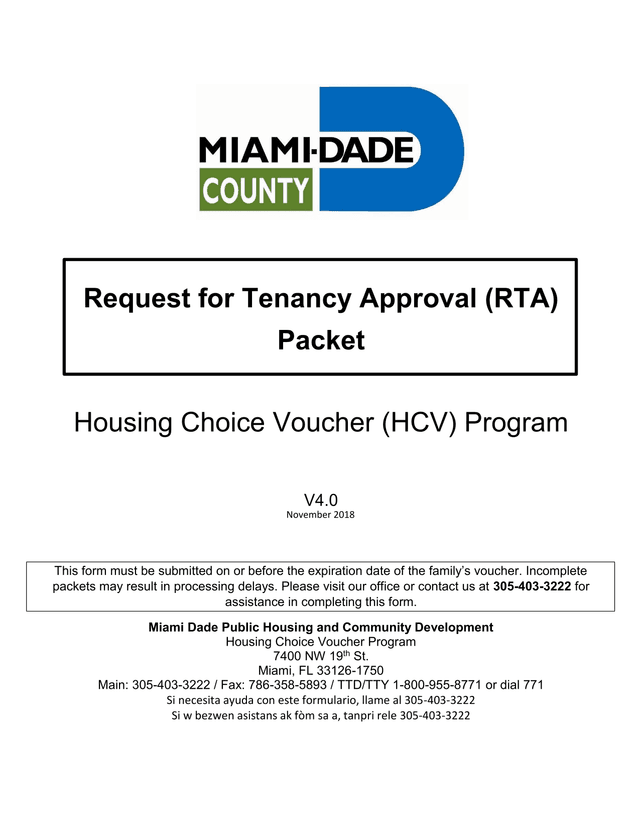 Request For Tenancy Approval (RTA) Packet screenshot