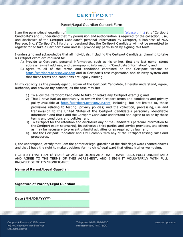 ParentLegal Guardian Consent Form screenshot