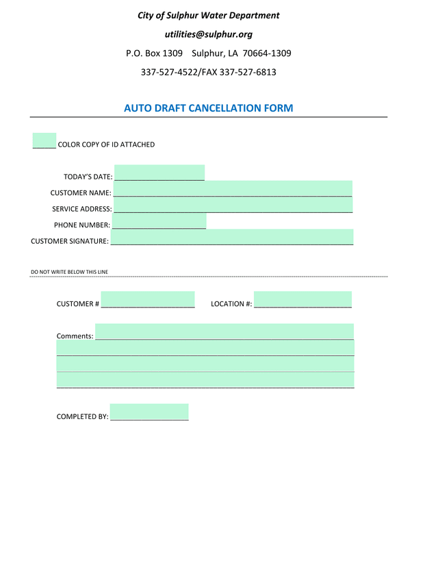 Auto Draft Cancellation Form screenshot