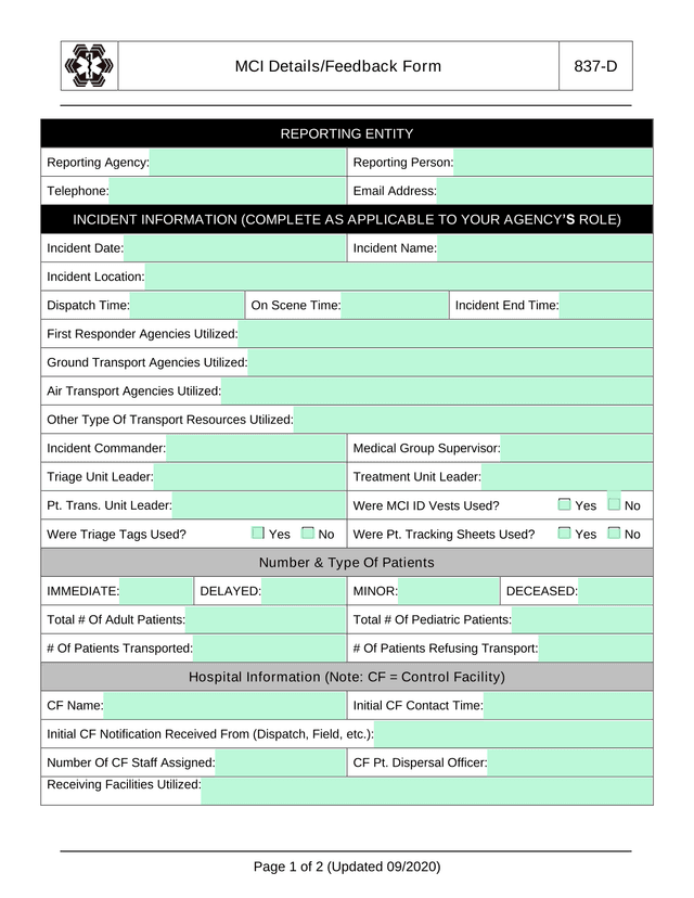 MCI DetailsFeedback Form screenshot