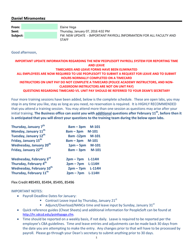 NEW UPDATE   IMPORTANT PAYROLL INFORMATION FOR ALL FACULTY AND STAFF screenshot