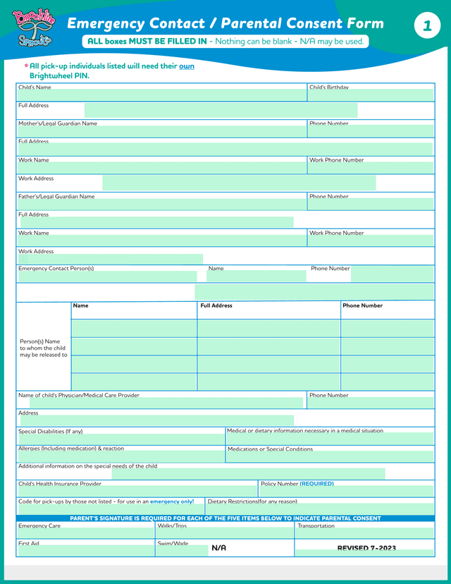 Emergency Contact  Parental Consent Form screenshot