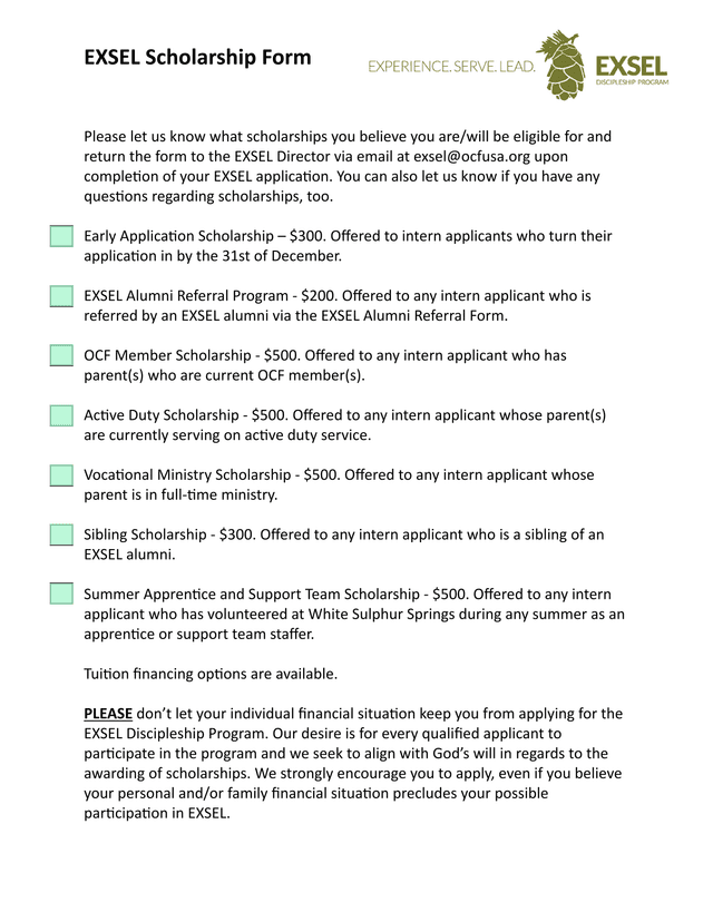EXSEL Scholarship Form screenshot