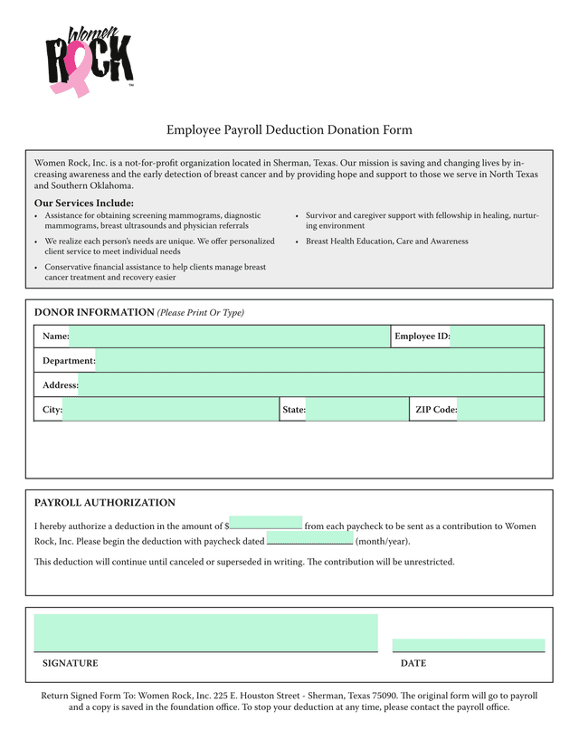Employee Payroll Deduction Donation Form screenshot