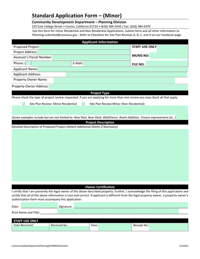 Standard Application Form  (Minor) screenshot