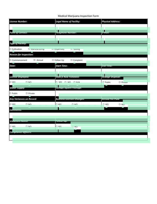 Medical Marijuana Inspection Form screenshot