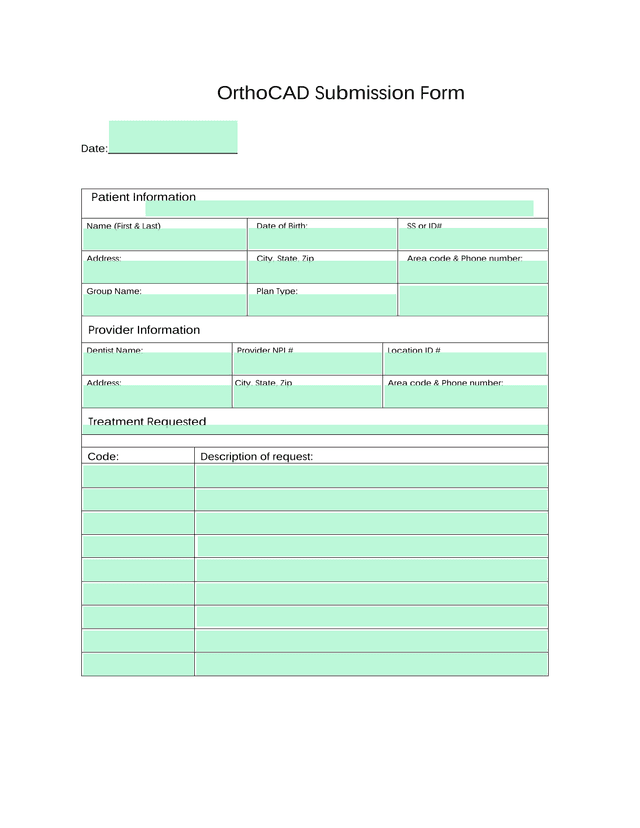 OrthoCAD Submission Form screenshot
