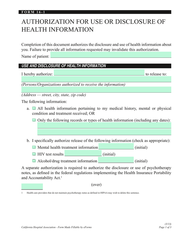 AUTHORIZATION FOR USE OR DISCLOSURE OF HEALTH INFORMATION screenshot