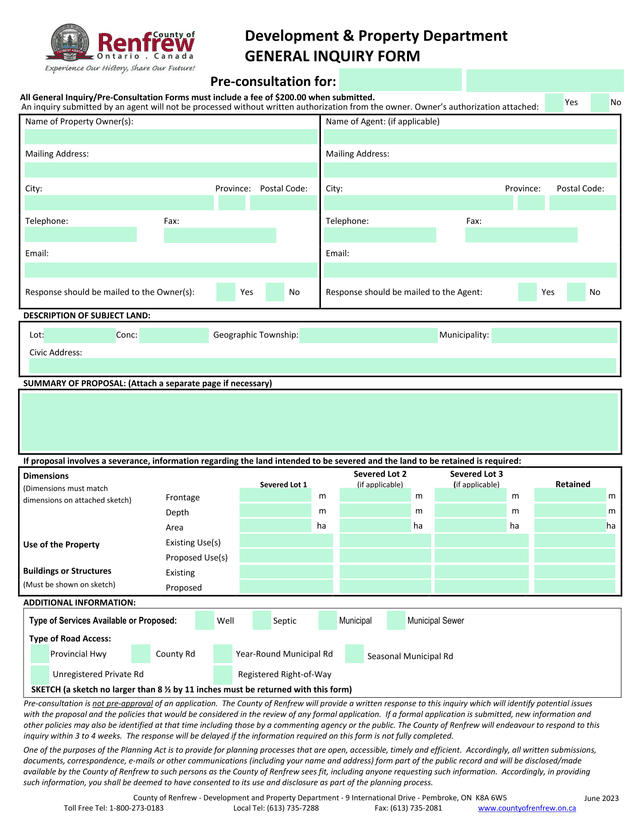 General Inquiry Form screenshot