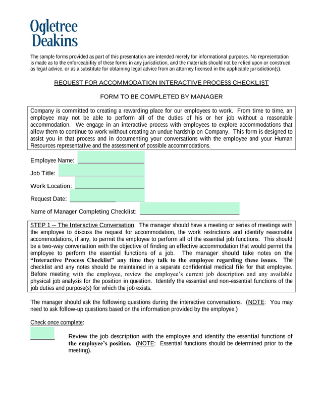 Request For Accommodation Interactive Process Checklist screenshot