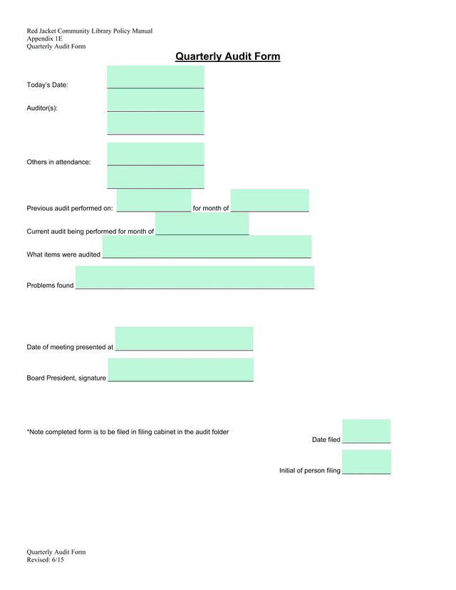 Quarterly Audit Form screenshot