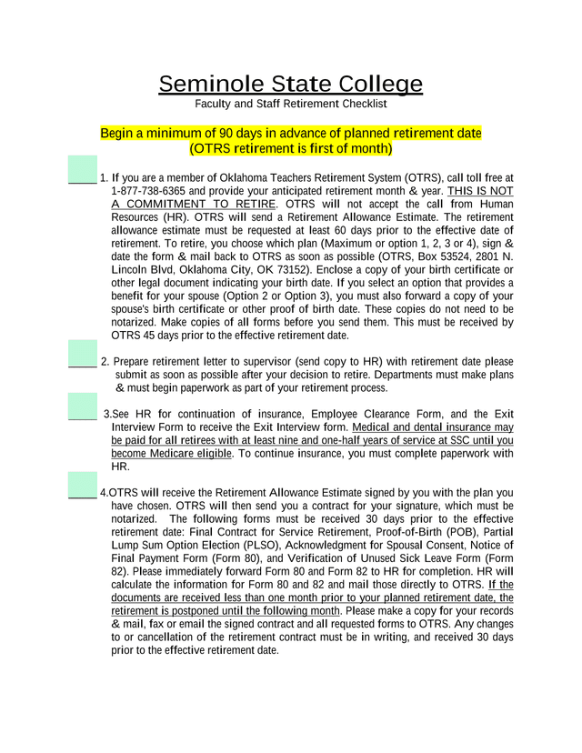 Faculty And Staff Retirement Checklist screenshot