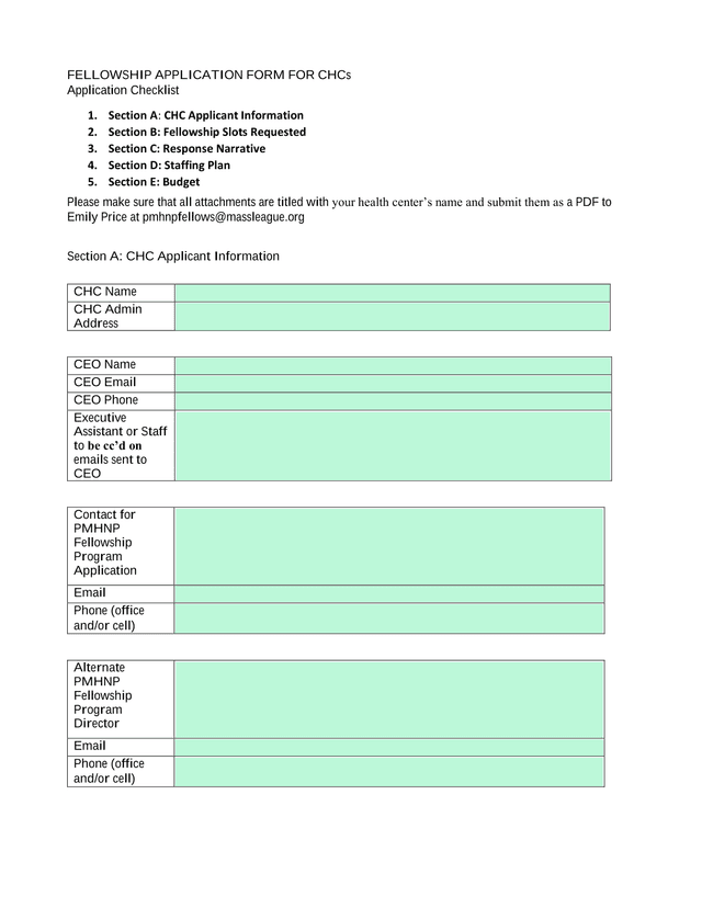 FELLOWSHIP APPLICATION FORM FOR CHCs screenshot