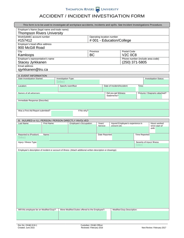 ACCIDENT  INCIDENT INVESTIGATION FORM screenshot