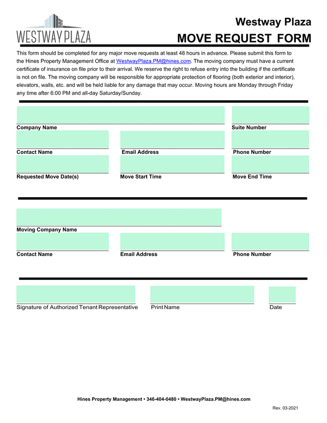 Westway Plaza Move Request Form screenshot
