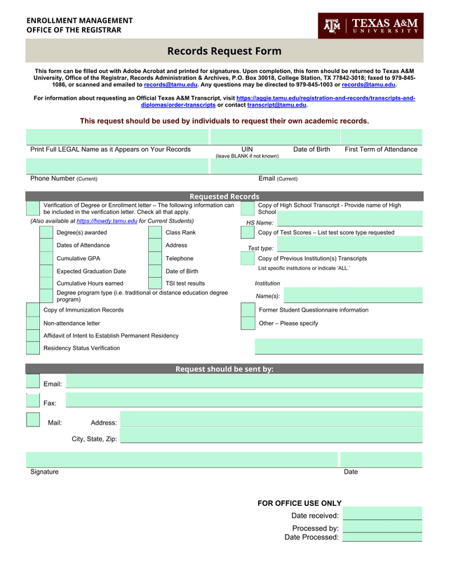Records Request Form screenshot