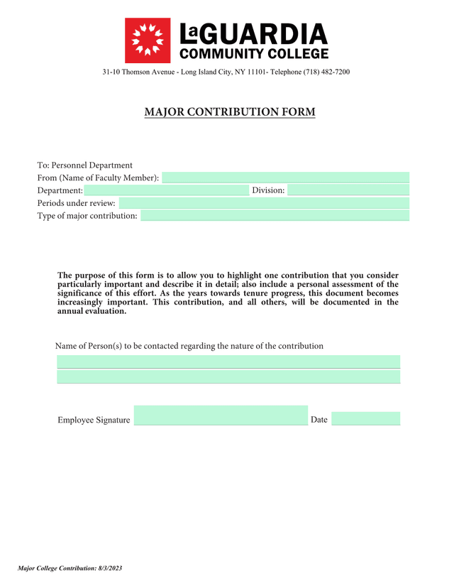 Major Contribution Form screenshot