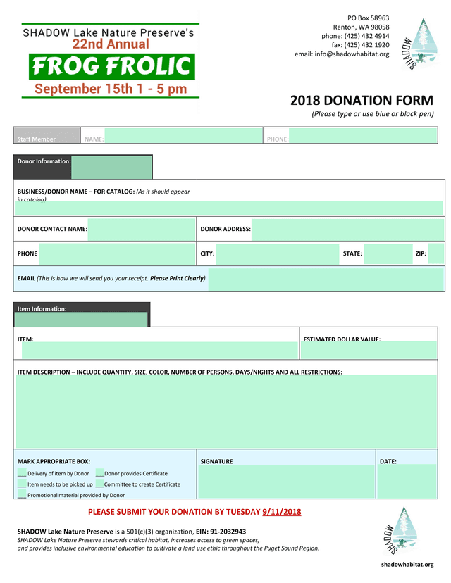 2018 DONATION FORM screenshot