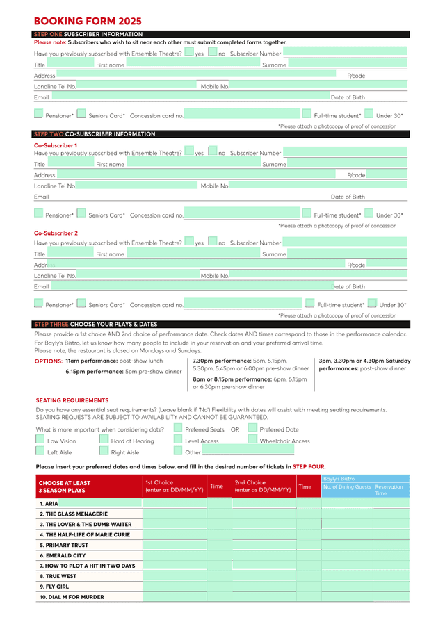 BOOKING FORM 2025 screenshot