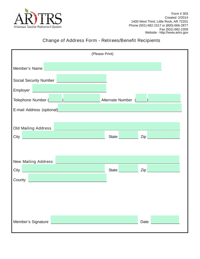 Change Of Address Form   RetireesBenefit Recipients screenshot