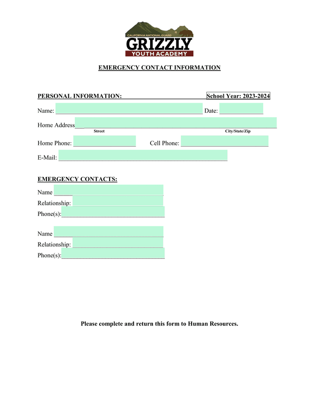 Emergency Contact Information screenshot