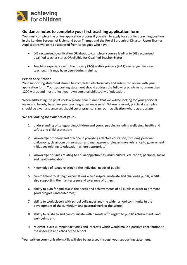 Guidance Notes To Complete Your First Teaching Application Form screenshot