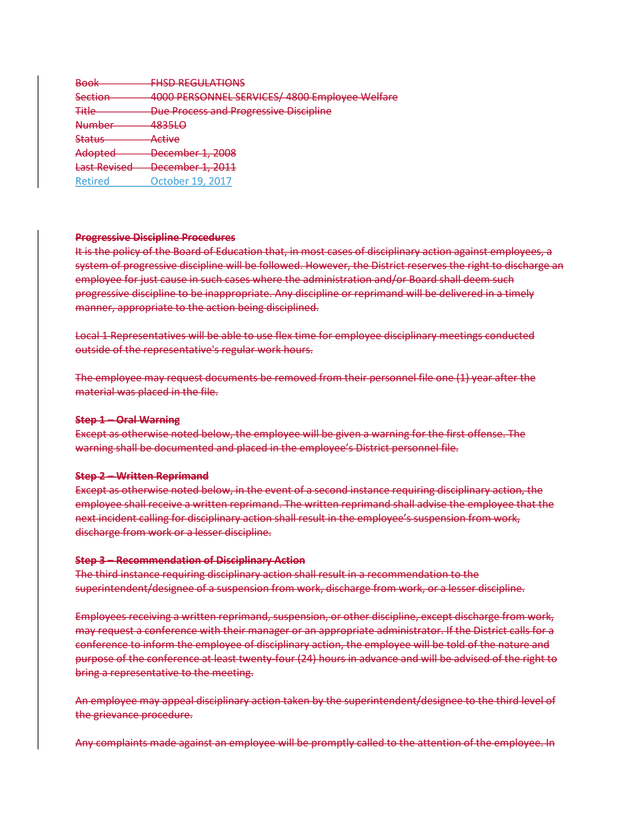 Progressive Discipline Procedures screenshot