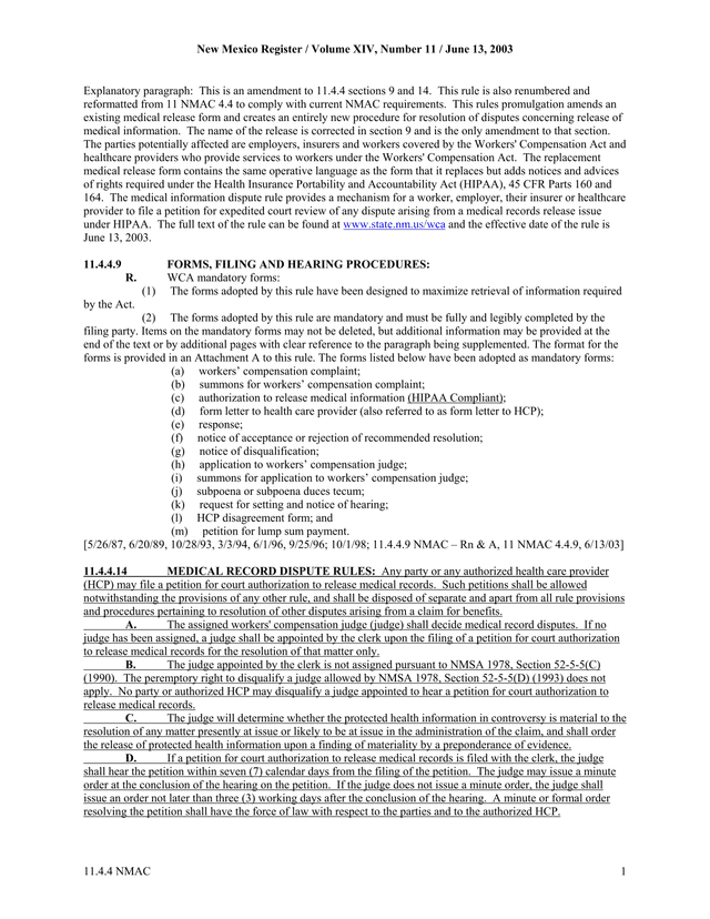 New Mexico Workers Compensation Medical Release Form screenshot