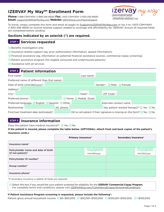 IZERVAY My WaySM Enrollment Form screenshot