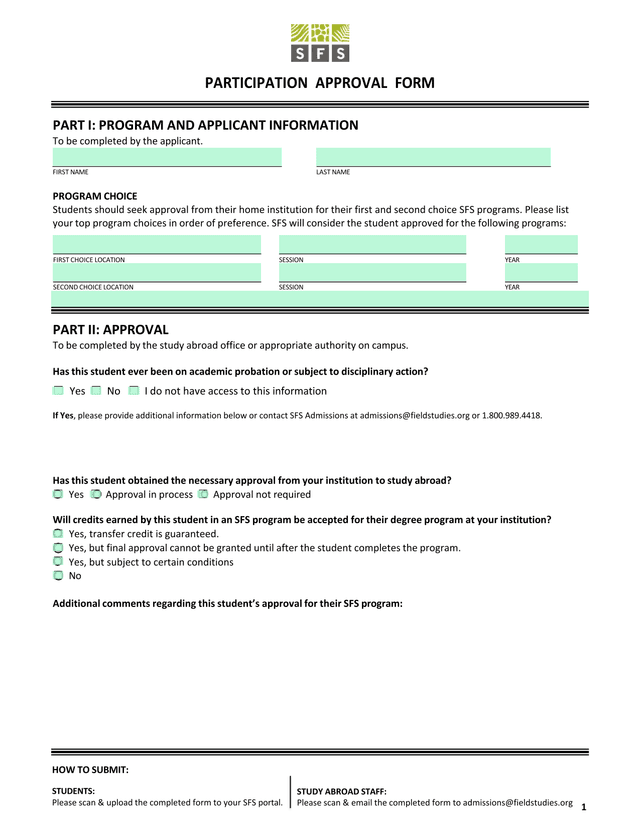 Participation Approval Form screenshot