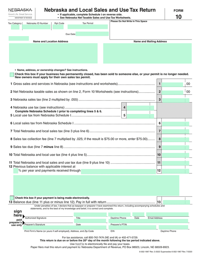 Nebraska And Local Sales And Use Tax Return screenshot