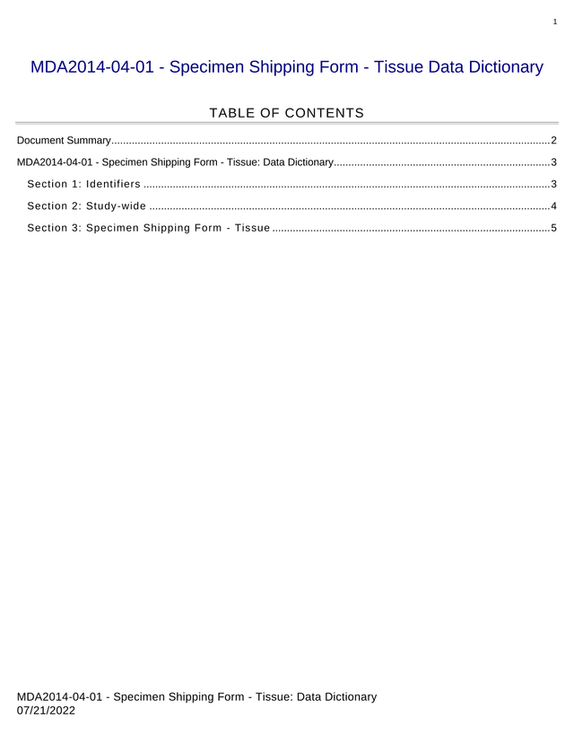 MDA2014 04 01   Specimen Shipping Form   Tissue Data Dictionary screenshot