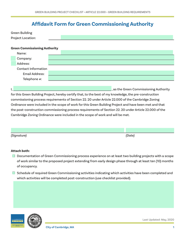 Affidavit Form For Green Commissioning Authority screenshot