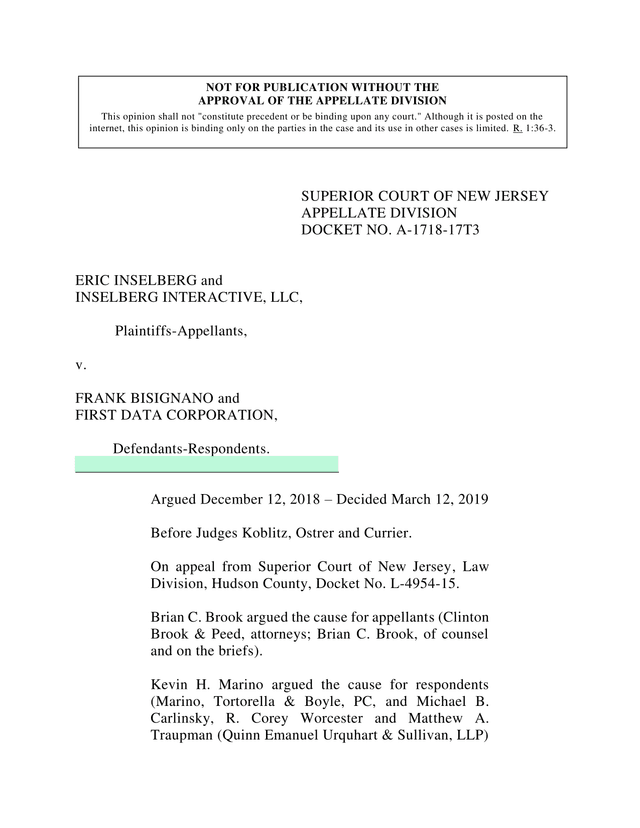 Superior Court Of New Jersey Appellate Division   Docket No. A 1718 17T3 screenshot