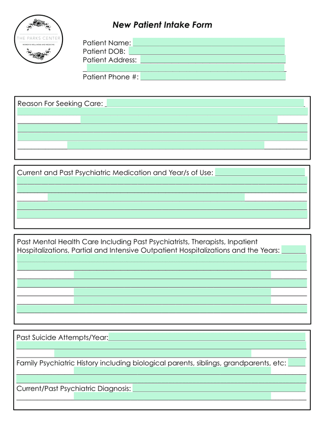 New Patient Intake Form screenshot