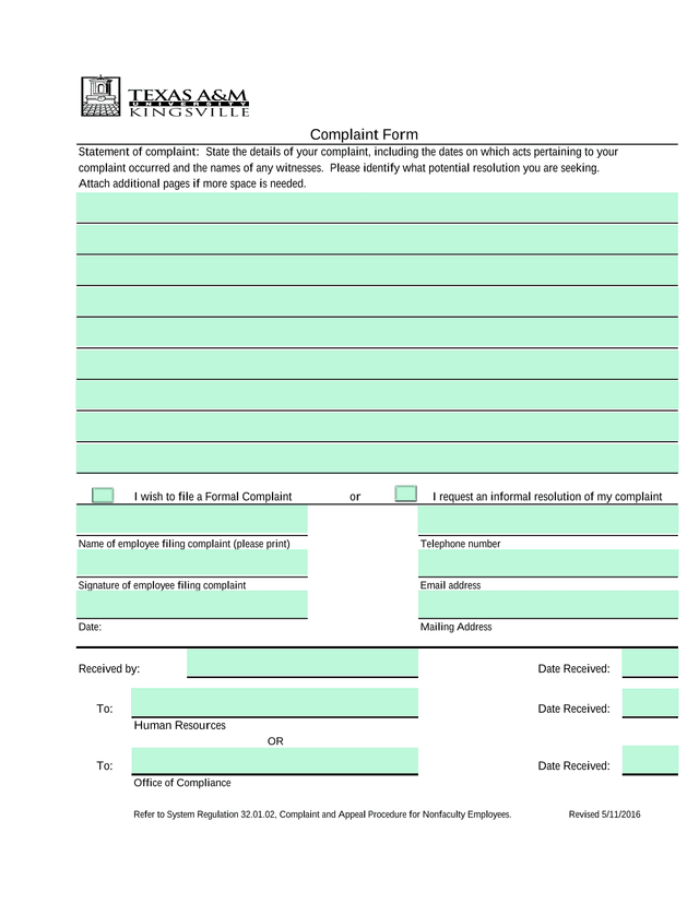 Complaint Form screenshot