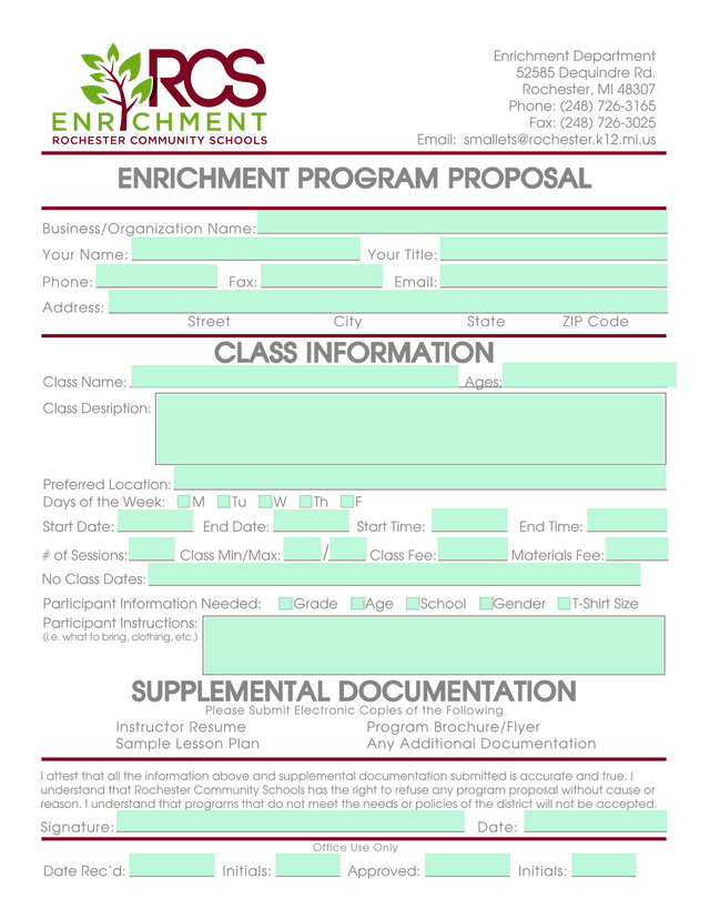Enrichment Program Proposal screenshot