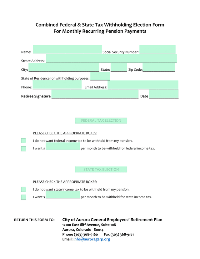 Combined Federal  State Tax Withholding Election Form For Monthly Recurring Pension Payments screenshot