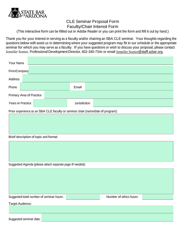 CLE Seminar Proposal Form screenshot