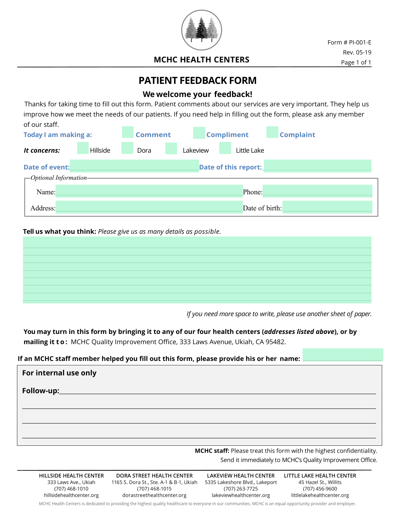 Patient Feedback Form screenshot