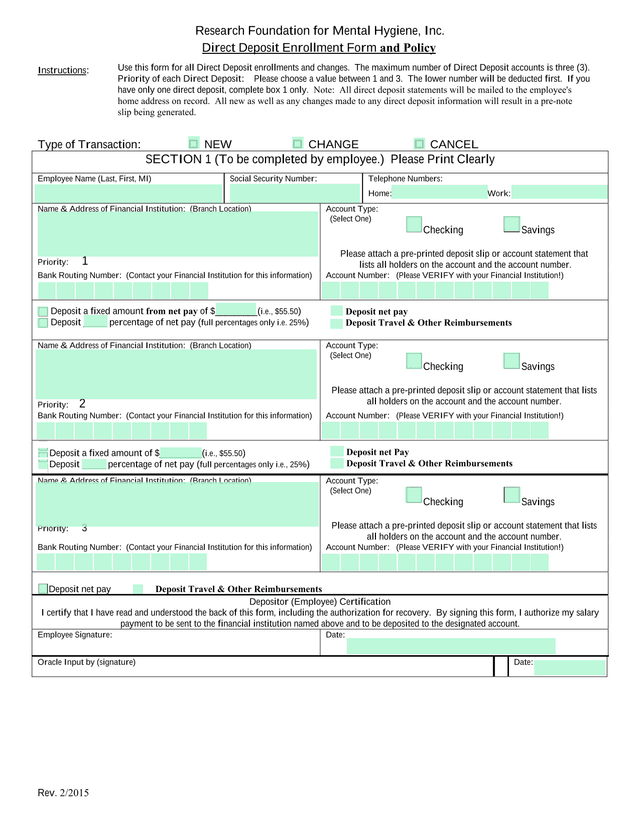 Direct Deposit Enrollment Form And Policy screenshot