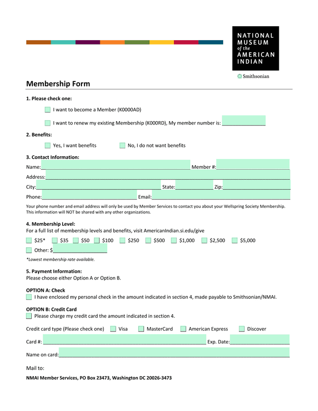 Membership Form screenshot