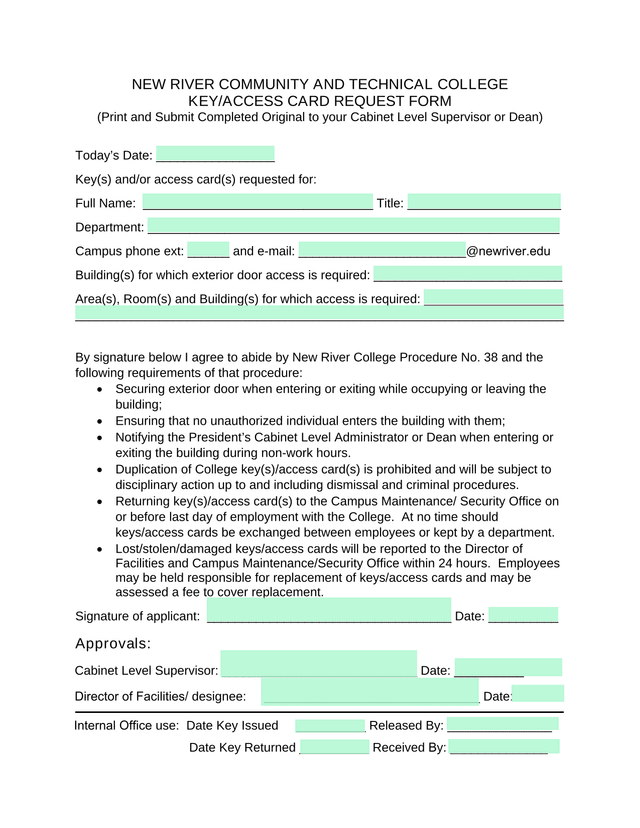 KeyAccess Card Request Form screenshot