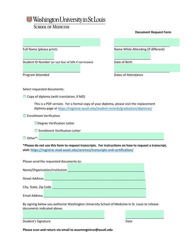 Document Request Form screenshot