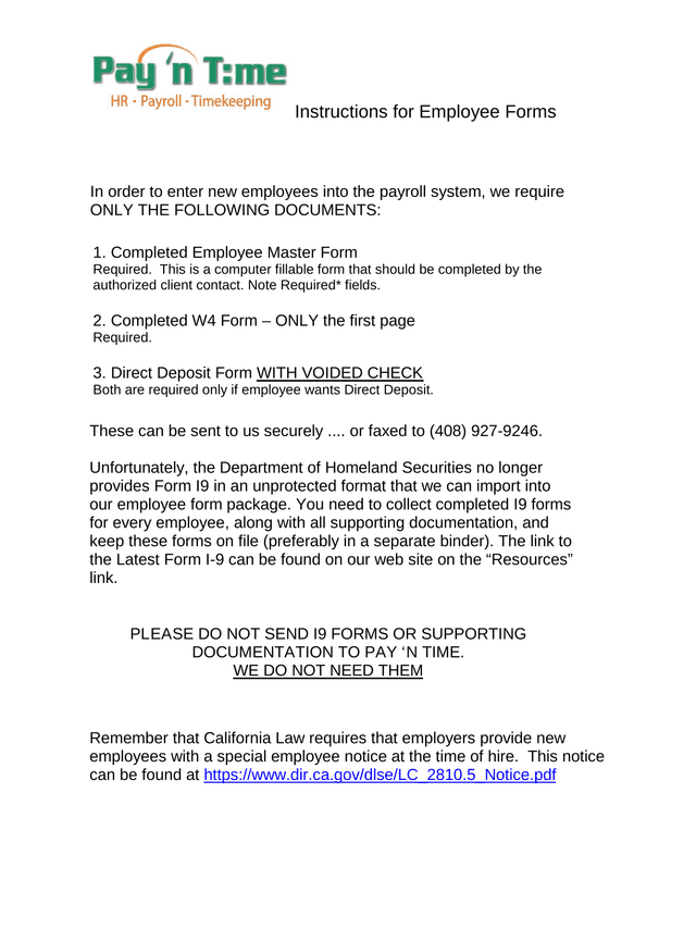 Instructions For Employee Forms screenshot