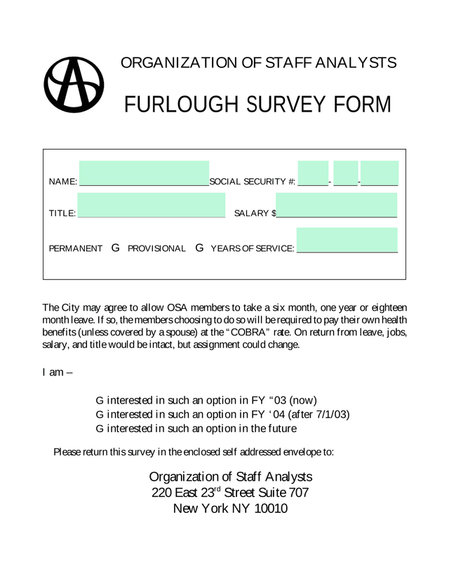 FURLOUGH SURVEY FORM screenshot