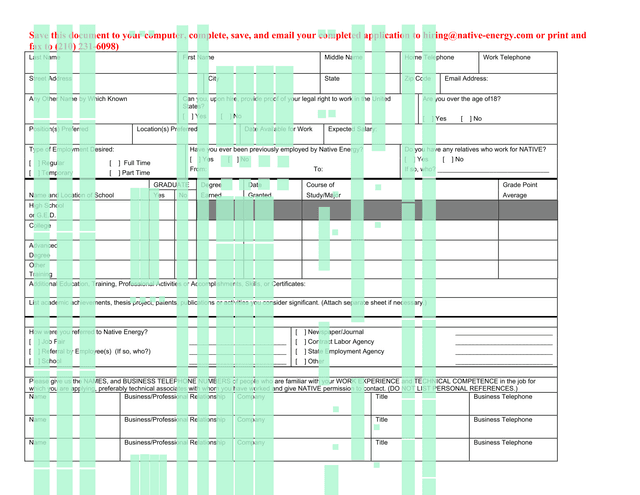 Employment Application screenshot