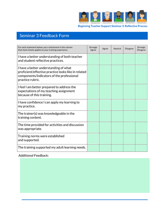 Beginning Teacher Support Seminar 3 Reflective Process Seminar 3 Feedback Form screenshot