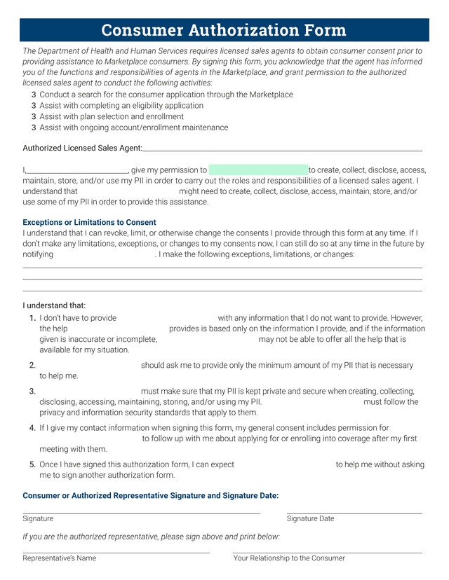 Consumer Authorization Form screenshot